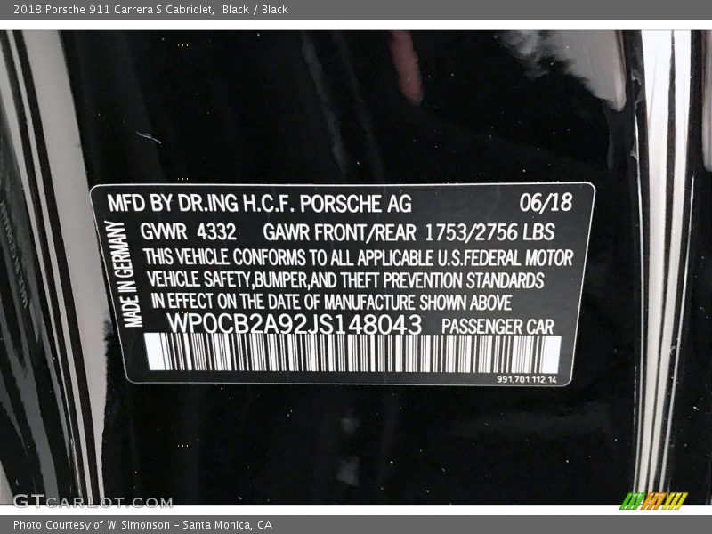 Black / Black 2018 Porsche 911 Carrera S Cabriolet