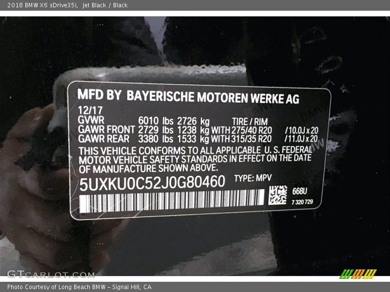 Jet Black / Black 2018 BMW X6 sDrive35i