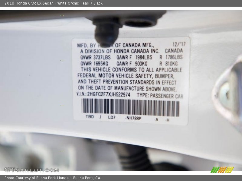 White Orchid Pearl / Black 2018 Honda Civic EX Sedan