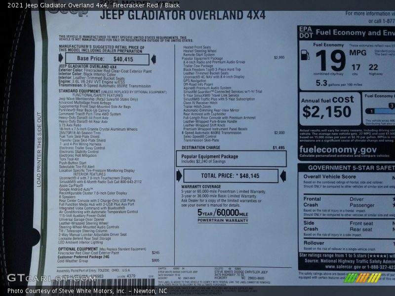 Firecracker Red / Black 2021 Jeep Gladiator Overland 4x4