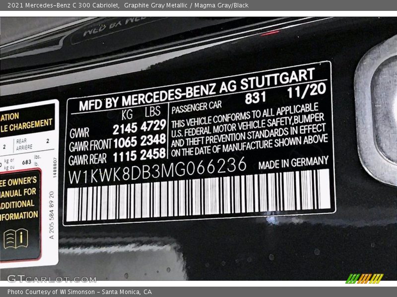 Graphite Gray Metallic / Magma Gray/Black 2021 Mercedes-Benz C 300 Cabriolet