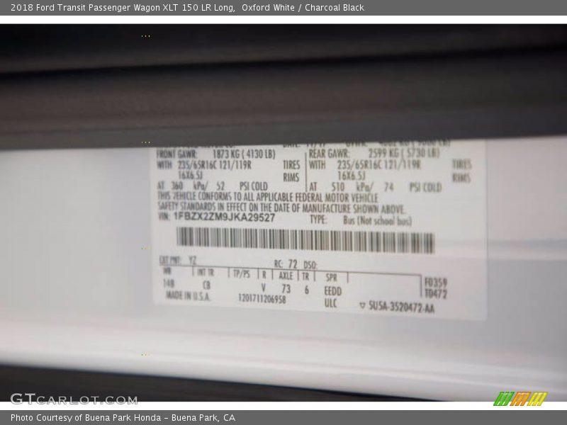 Oxford White / Charcoal Black 2018 Ford Transit Passenger Wagon XLT 150 LR Long