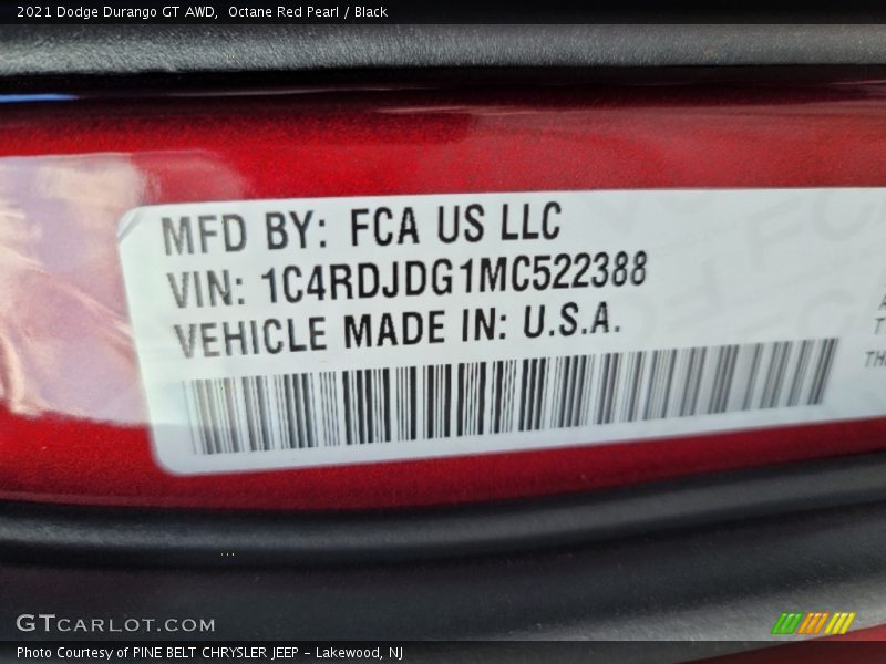 Octane Red Pearl / Black 2021 Dodge Durango GT AWD