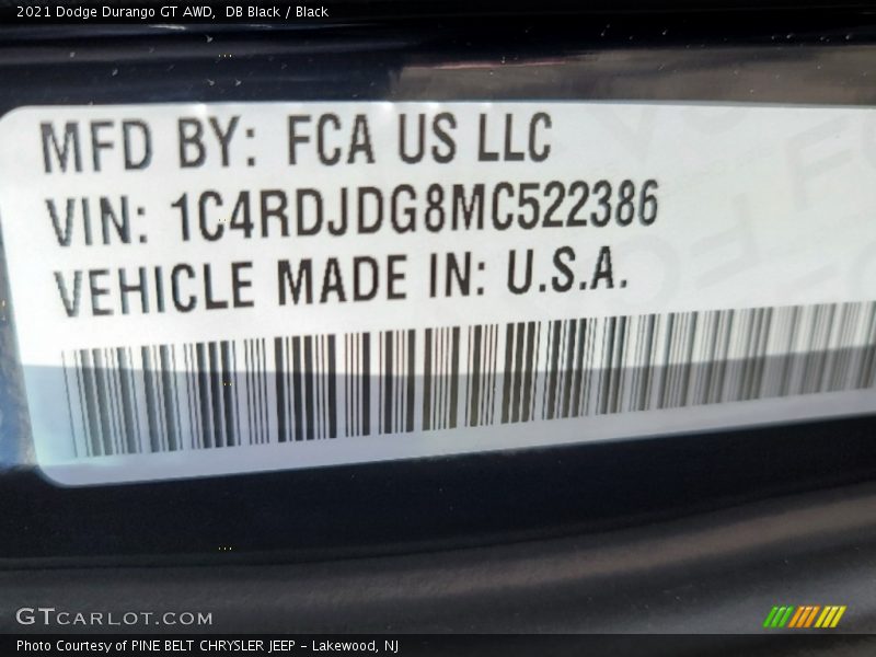 DB Black / Black 2021 Dodge Durango GT AWD