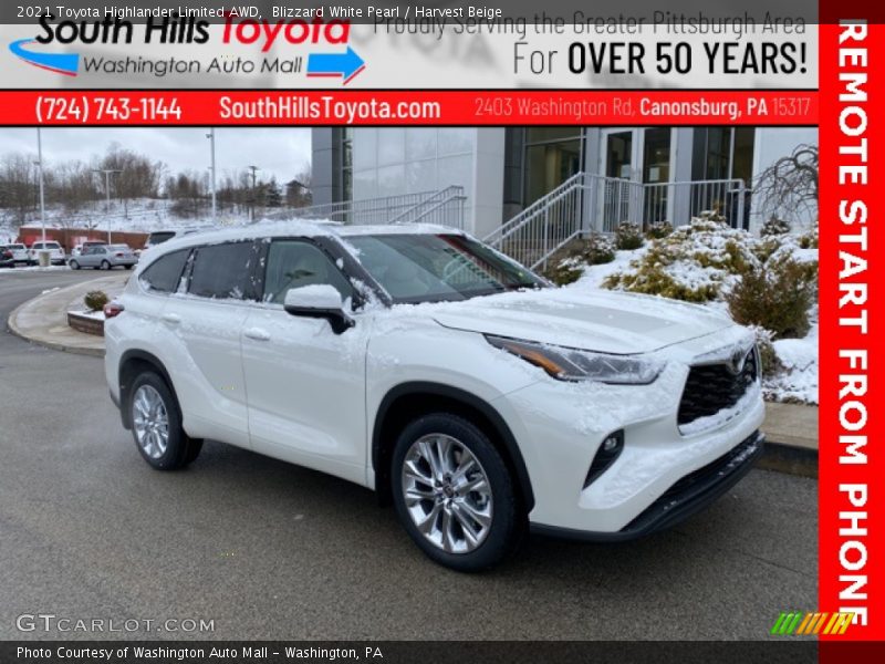 Blizzard White Pearl / Harvest Beige 2021 Toyota Highlander Limited AWD