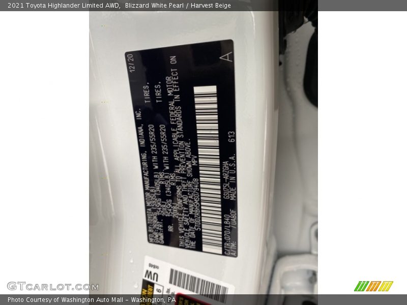 Blizzard White Pearl / Harvest Beige 2021 Toyota Highlander Limited AWD