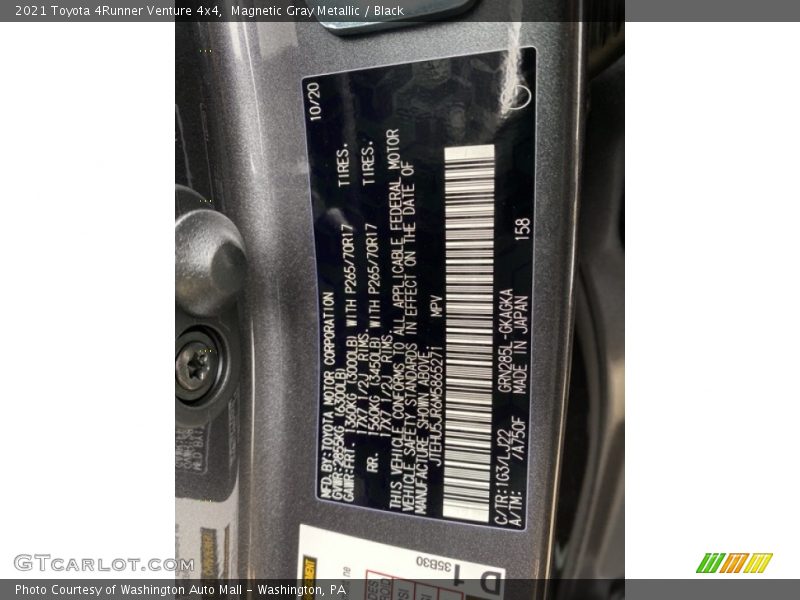 2021 4Runner Venture 4x4 Magnetic Gray Metallic Color Code 1G3