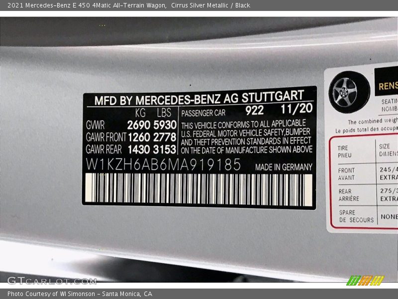 Cirrus Silver Metallic / Black 2021 Mercedes-Benz E 450 4Matic All-Terrain Wagon