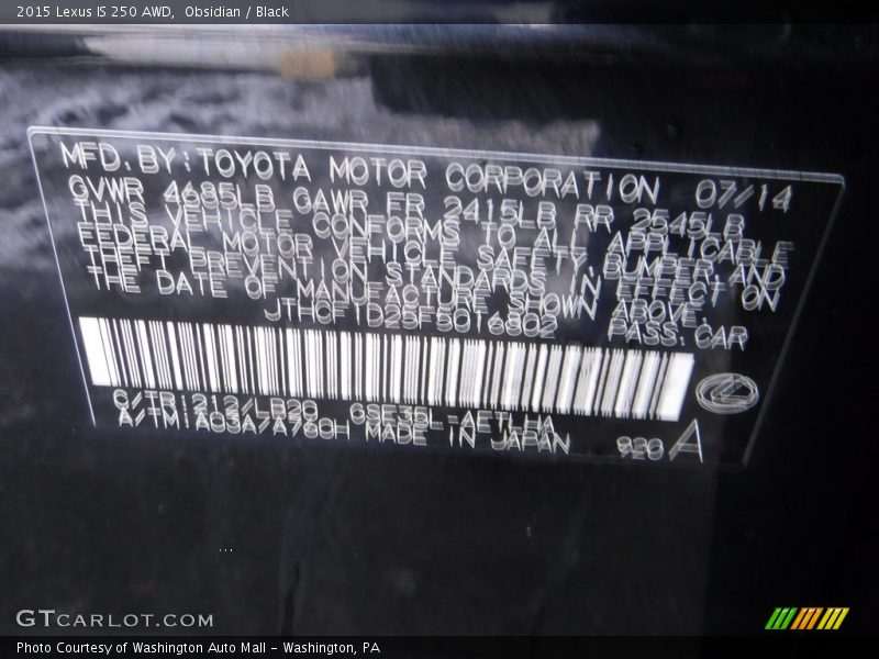 Obsidian / Black 2015 Lexus IS 250 AWD
