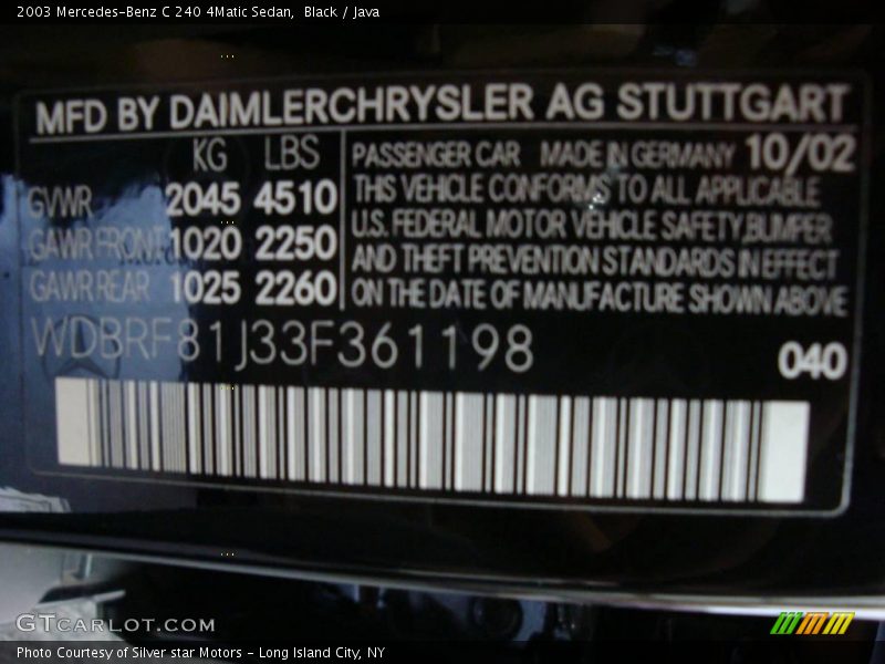 Black / Java 2003 Mercedes-Benz C 240 4Matic Sedan