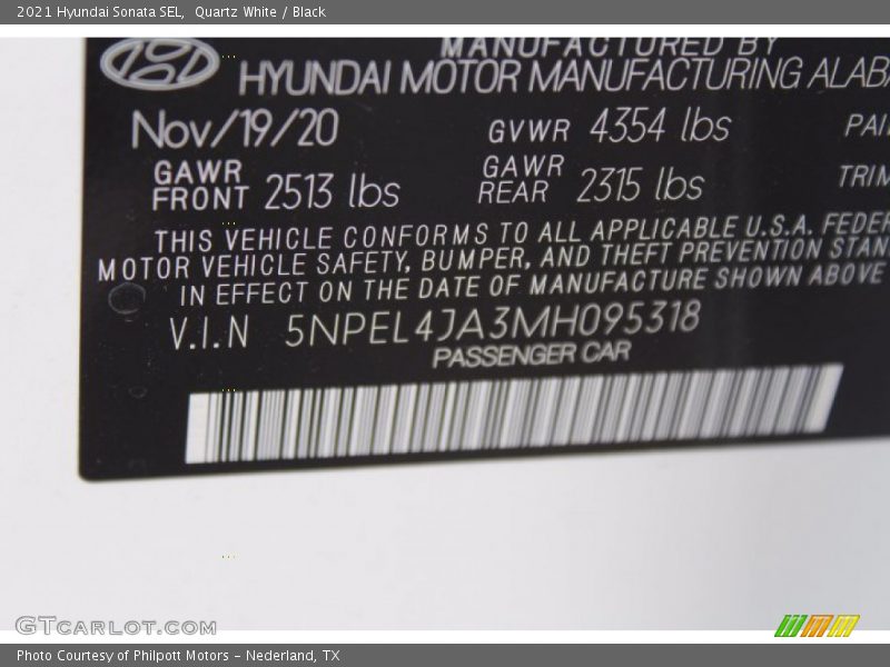 Quartz White / Black 2021 Hyundai Sonata SEL