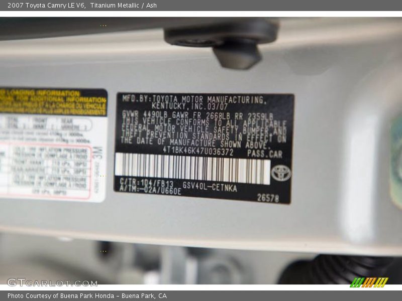 Titanium Metallic / Ash 2007 Toyota Camry LE V6