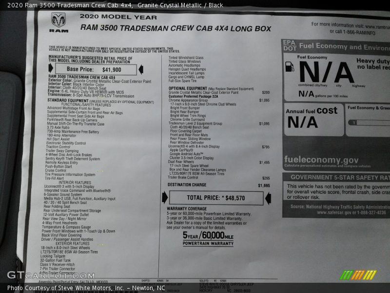 Granite Crystal Metallic / Black 2020 Ram 3500 Tradesman Crew Cab 4x4