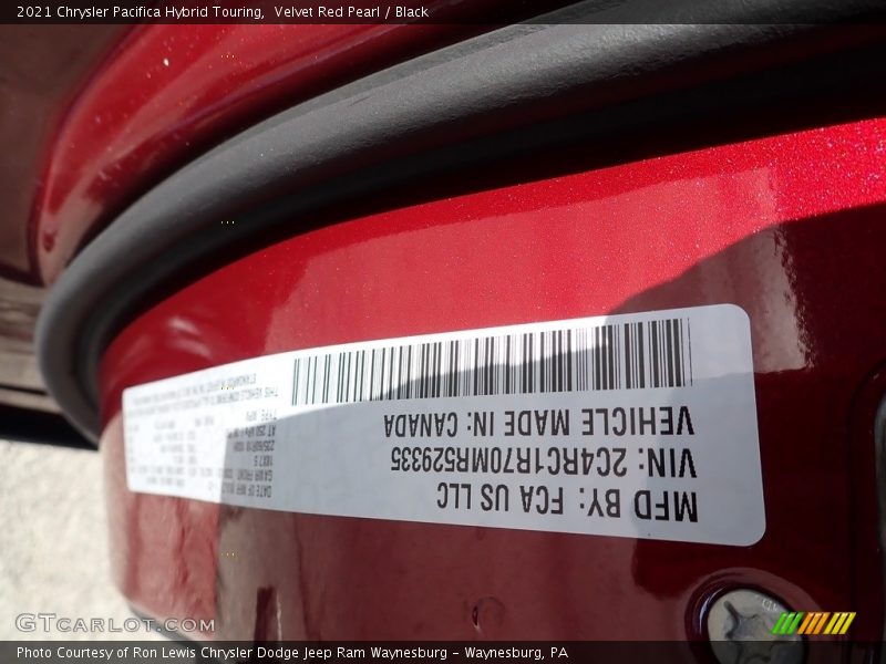 Velvet Red Pearl / Black 2021 Chrysler Pacifica Hybrid Touring