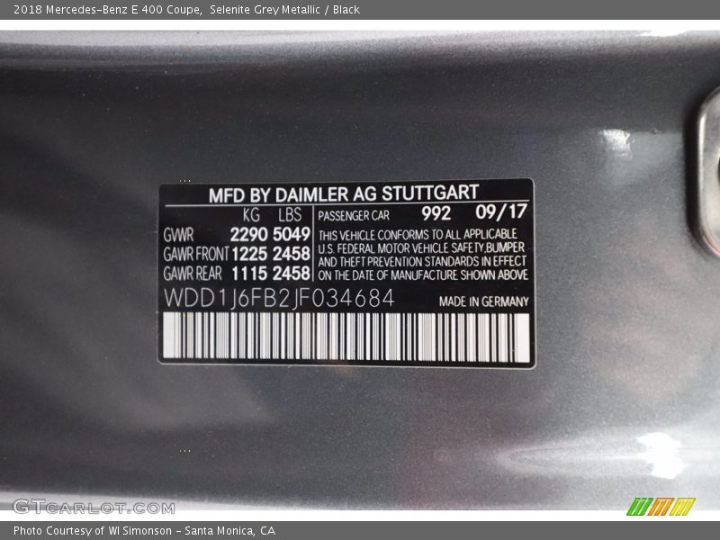 Selenite Grey Metallic / Black 2018 Mercedes-Benz E 400 Coupe