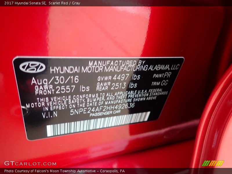 Scarlet Red / Gray 2017 Hyundai Sonata SE