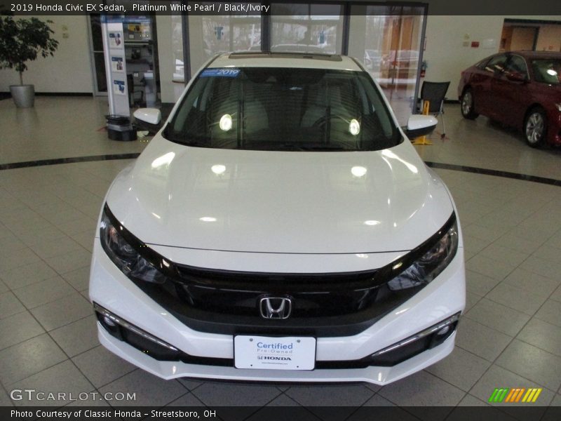Platinum White Pearl / Black/Ivory 2019 Honda Civic EX Sedan