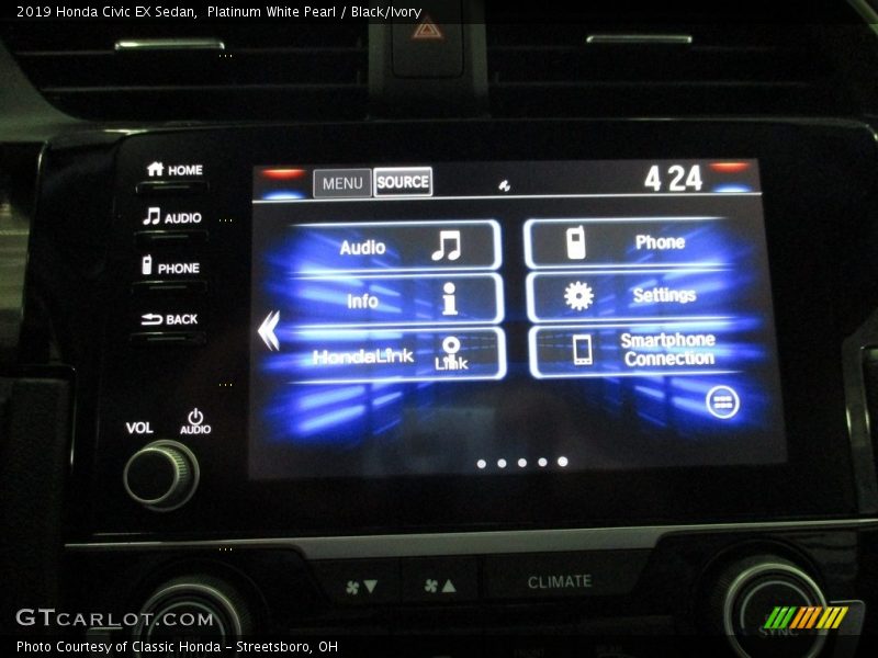 Platinum White Pearl / Black/Ivory 2019 Honda Civic EX Sedan