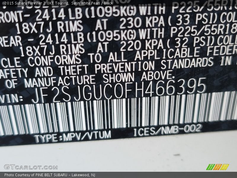 Satin White Pearl / Black 2015 Subaru Forester 2.0XT Touring