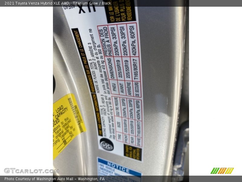 Titanium Glow / Black 2021 Toyota Venza Hybrid XLE AWD