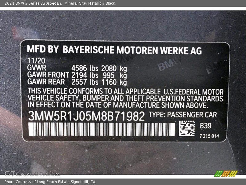 Mineral Gray Metallic / Black 2021 BMW 3 Series 330i Sedan