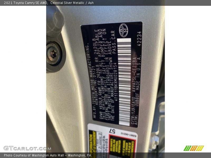Celestial Silver Metallic / Ash 2021 Toyota Camry SE AWD