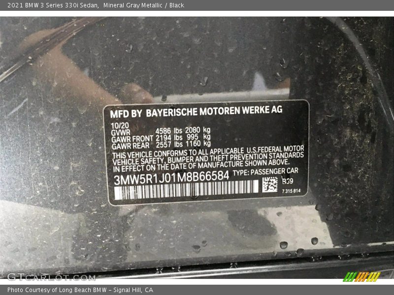 Mineral Gray Metallic / Black 2021 BMW 3 Series 330i Sedan