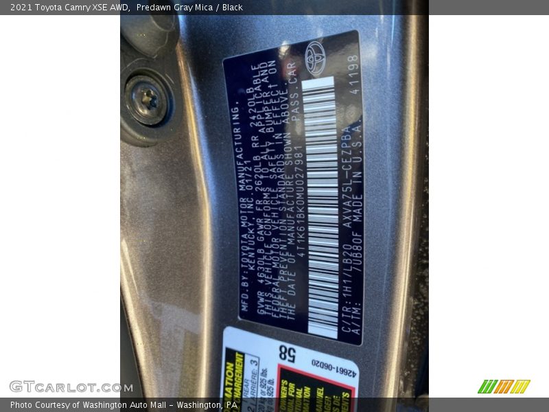 Predawn Gray Mica / Black 2021 Toyota Camry XSE AWD