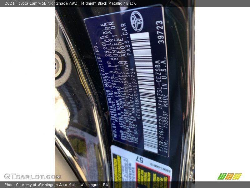 Midnight Black Metallic / Black 2021 Toyota Camry SE Nightshade AWD