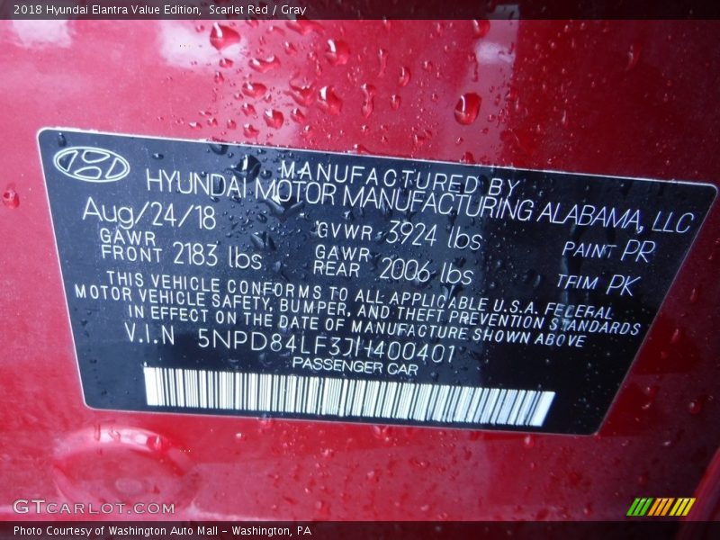 Scarlet Red / Gray 2018 Hyundai Elantra Value Edition