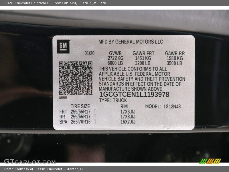 Black / Jet Black 2020 Chevrolet Colorado LT Crew Cab 4x4