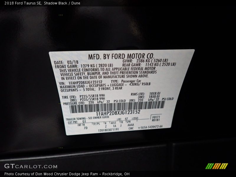Shadow Black / Dune 2018 Ford Taurus SE