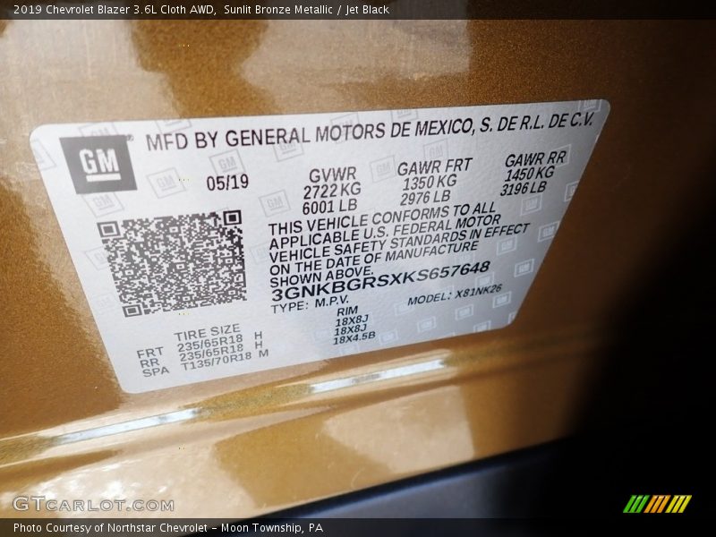 Sunlit Bronze Metallic / Jet Black 2019 Chevrolet Blazer 3.6L Cloth AWD