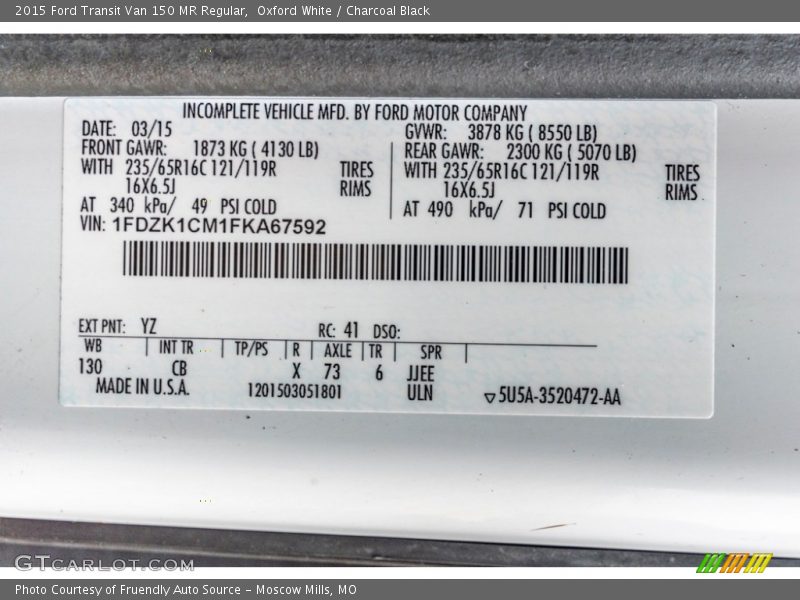 Oxford White / Charcoal Black 2015 Ford Transit Van 150 MR Regular