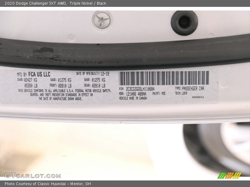 Triple Nickel / Black 2020 Dodge Challenger SXT AWD