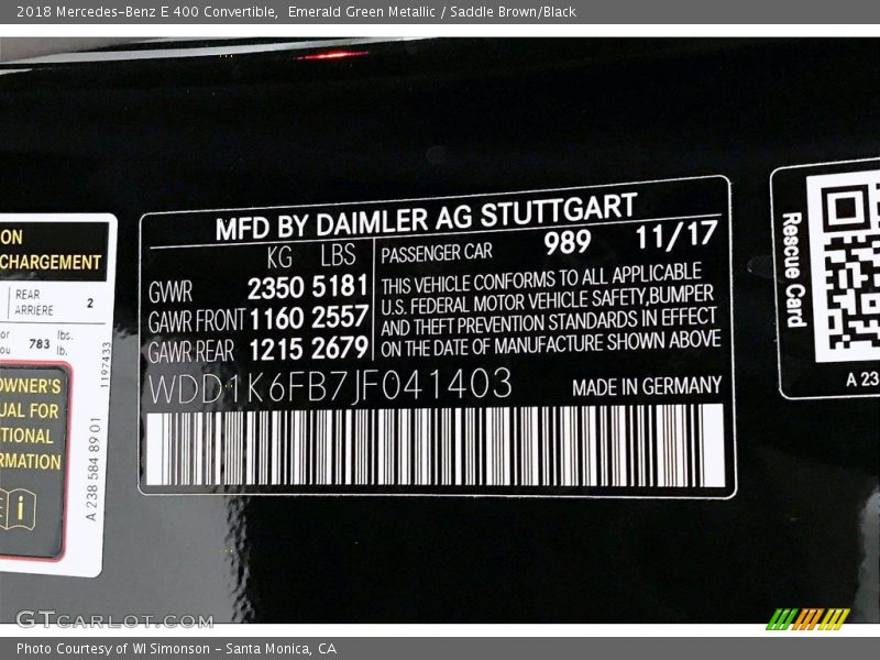 Emerald Green Metallic / Saddle Brown/Black 2018 Mercedes-Benz E 400 Convertible