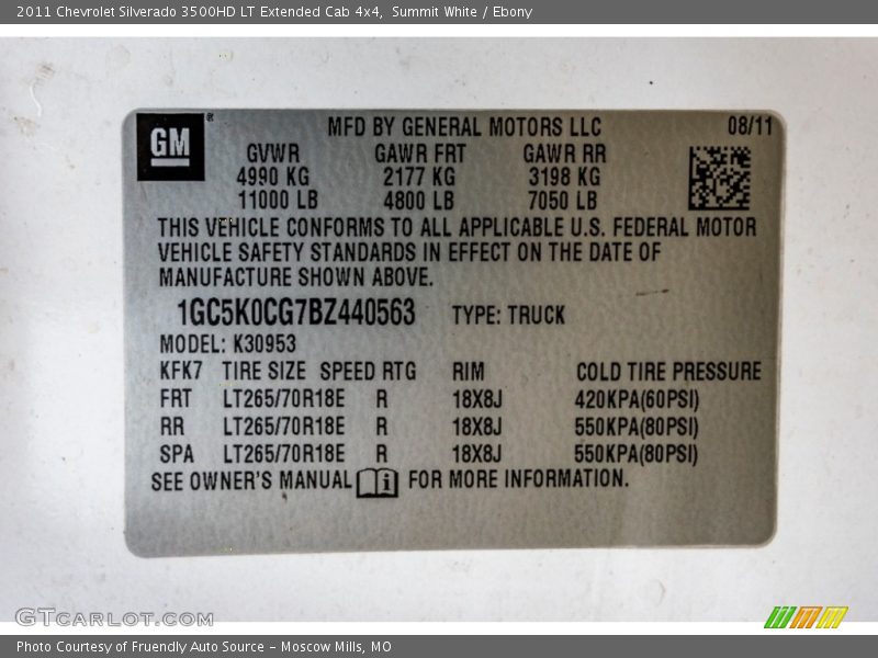 Summit White / Ebony 2011 Chevrolet Silverado 3500HD LT Extended Cab 4x4
