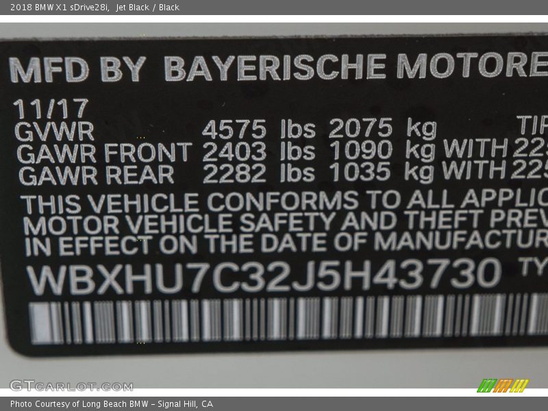 Jet Black / Black 2018 BMW X1 sDrive28i