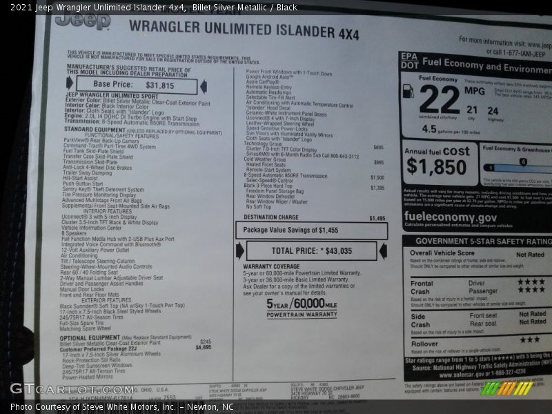  2021 Wrangler Unlimited Islander 4x4 Window Sticker