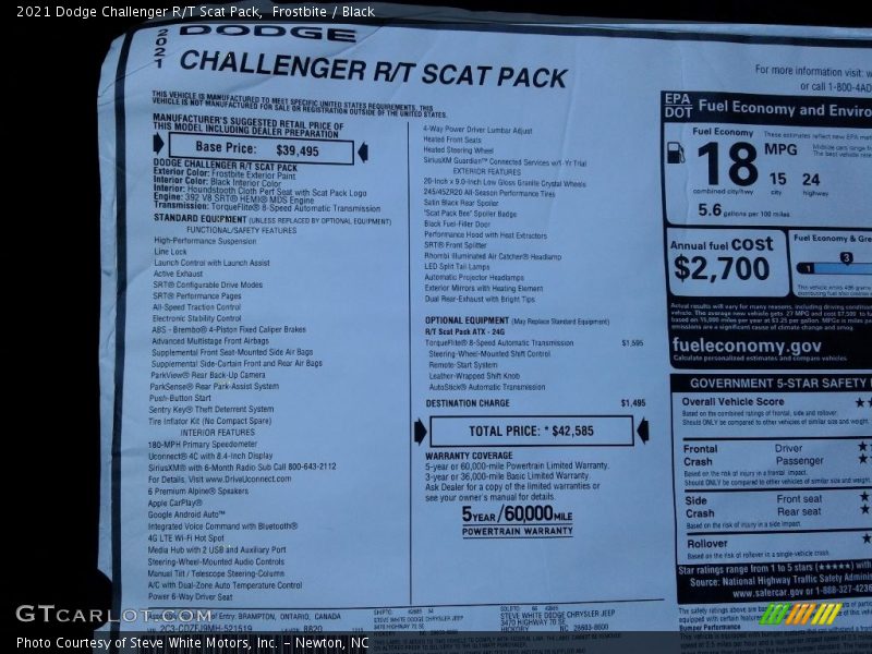  2021 Challenger R/T Scat Pack Window Sticker