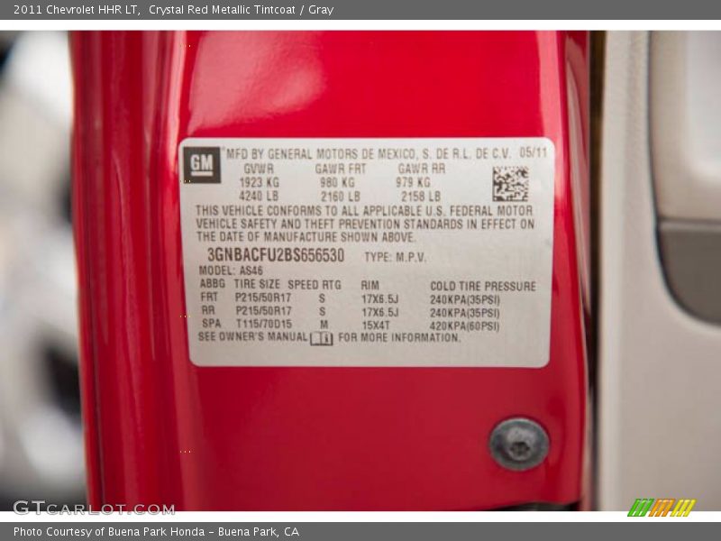 Crystal Red Metallic Tintcoat / Gray 2011 Chevrolet HHR LT