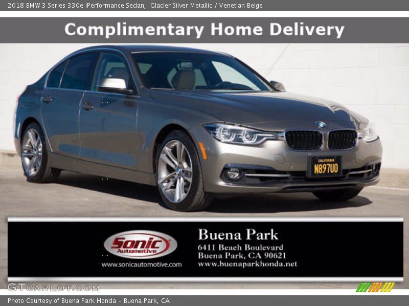 Glacier Silver Metallic / Venetian Beige 2018 BMW 3 Series 330e iPerformance Sedan