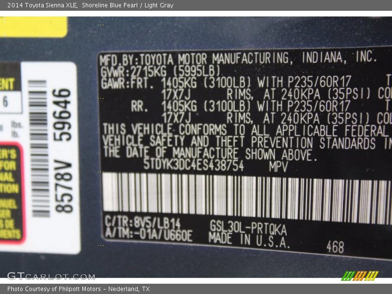 Shoreline Blue Pearl / Light Gray 2014 Toyota Sienna XLE