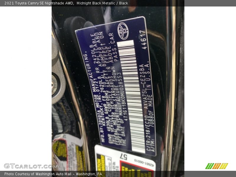 Midnight Black Metallic / Black 2021 Toyota Camry SE Nightshade AWD