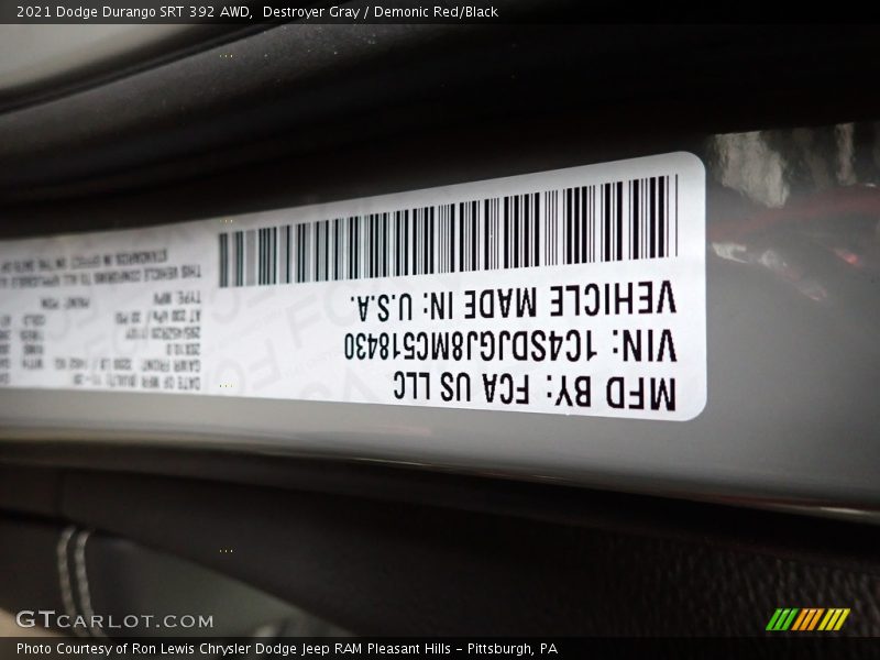 Destroyer Gray / Demonic Red/Black 2021 Dodge Durango SRT 392 AWD
