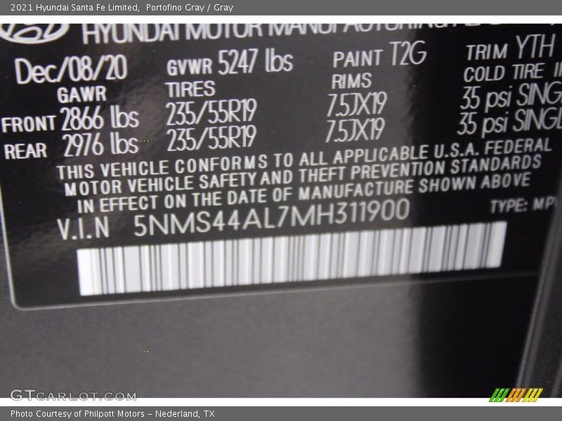 Portofino Gray / Gray 2021 Hyundai Santa Fe Limited