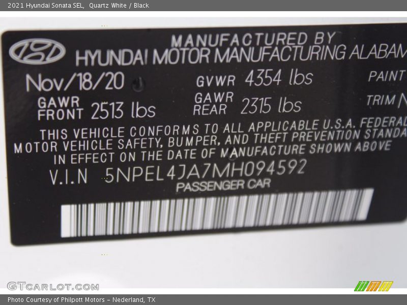 Quartz White / Black 2021 Hyundai Sonata SEL