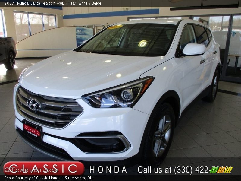 Pearl White / Beige 2017 Hyundai Santa Fe Sport AWD