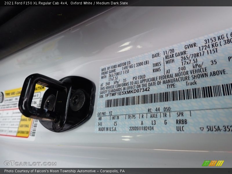 Oxford White / Medium Dark Slate 2021 Ford F150 XL Regular Cab 4x4