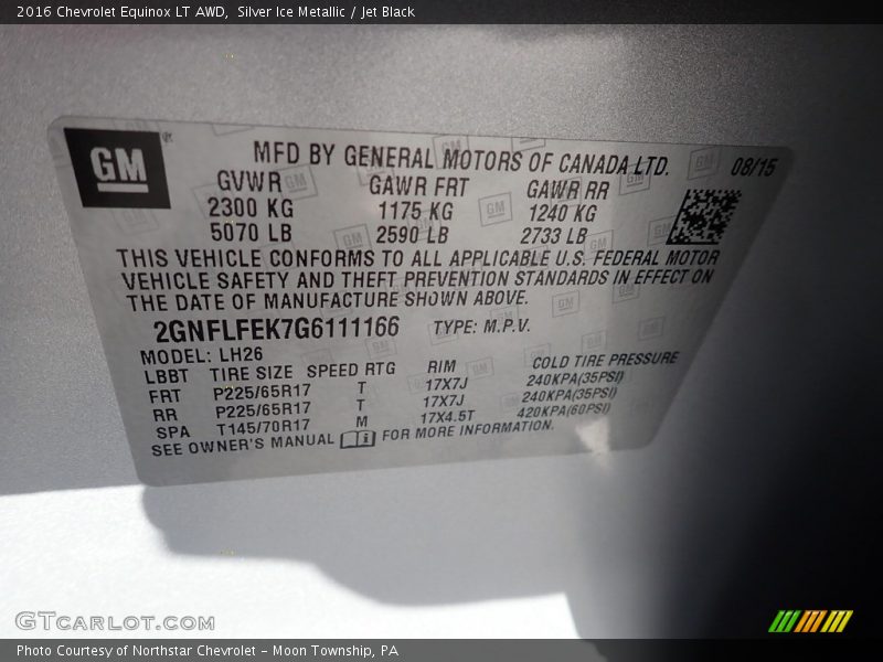 Silver Ice Metallic / Jet Black 2016 Chevrolet Equinox LT AWD